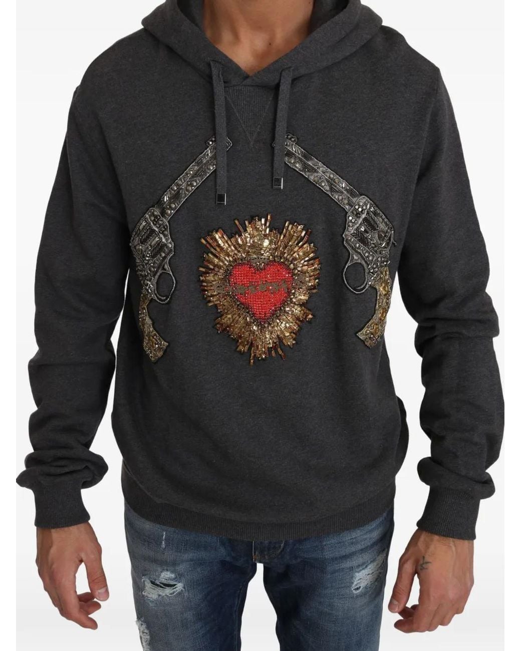 Dolce & Gabbana Black Bead-Embroidered Hoodie for men