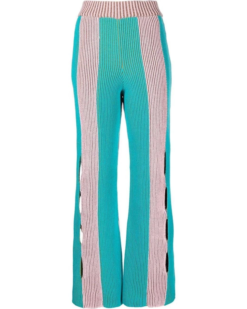 ANDERSSON BELL Blue Striped-Knit Trousers