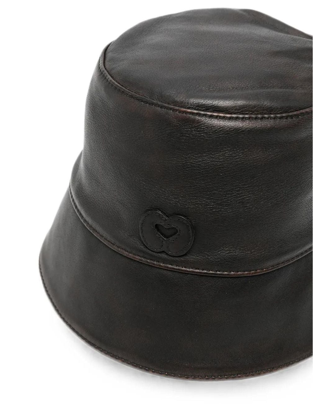 Maje Black Logo-Patch Leather Bucket Hat