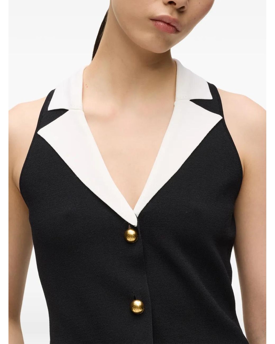 Karl Lagerfeld Black V-Neck Button Top