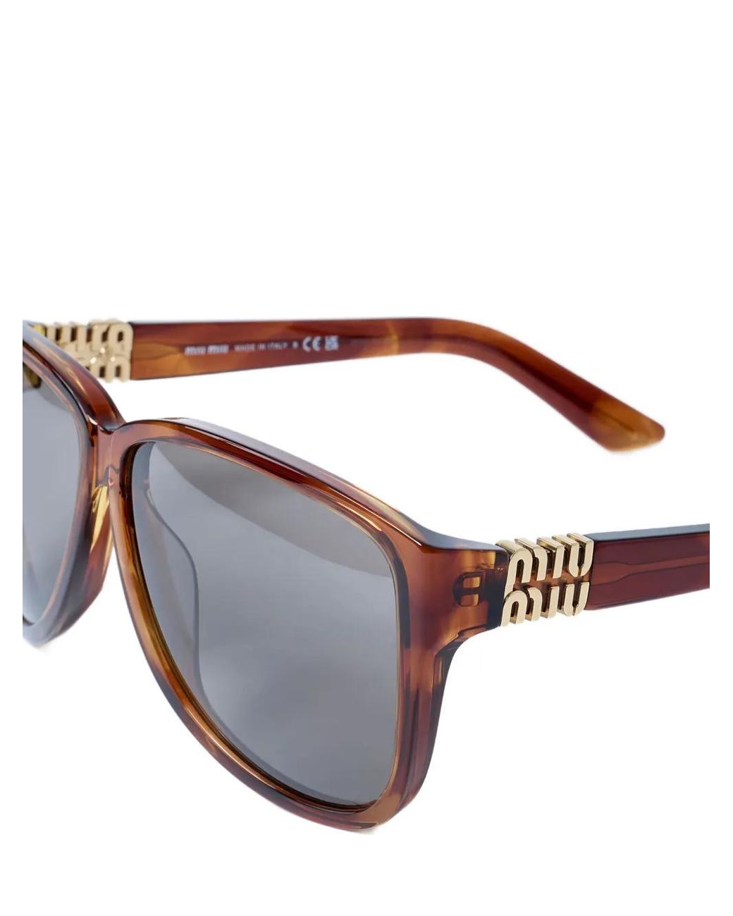 Miu Miu Gray Tortoiseshell-Effect Logo-Detail Sunglasses