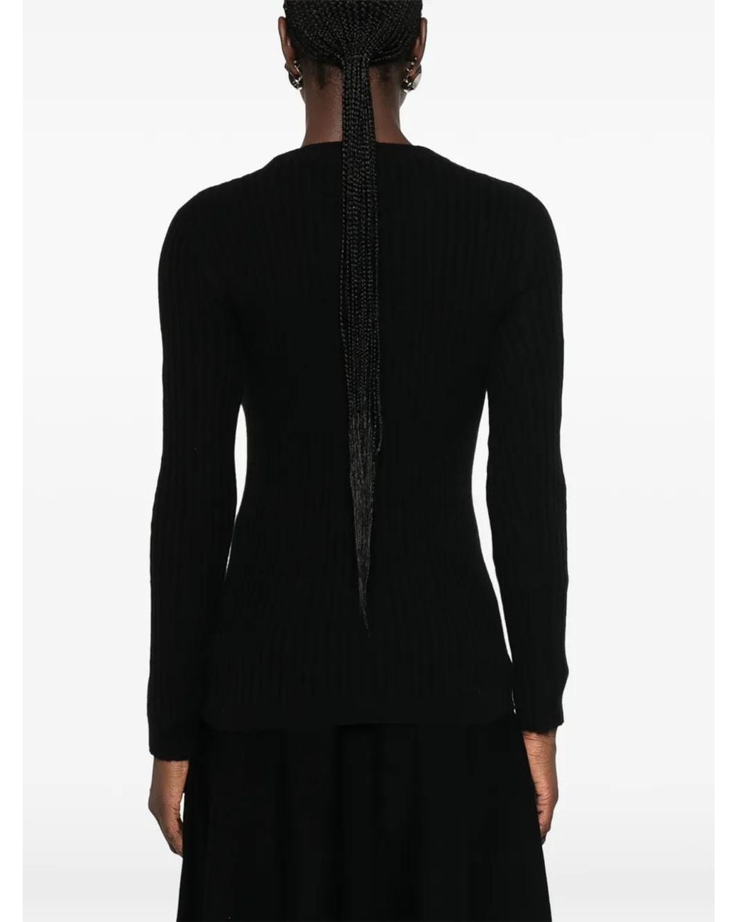 Kujten Black Ribbed-Knit Crew-Neck Sweater
