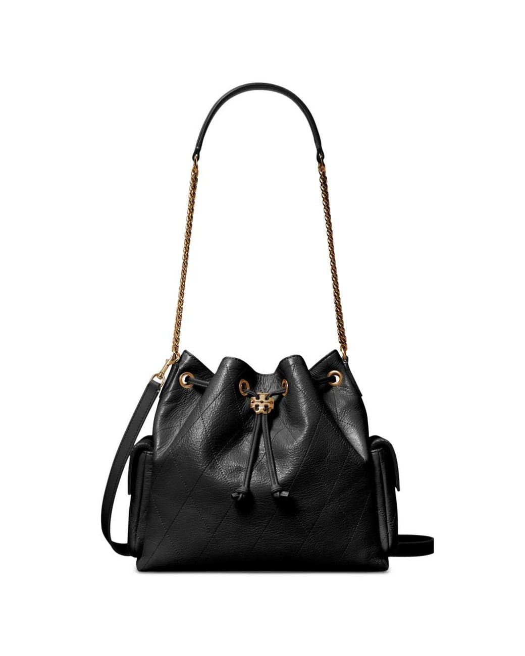 Tory Burch Black Charlie Quilted Drawstring Shoulder Bag