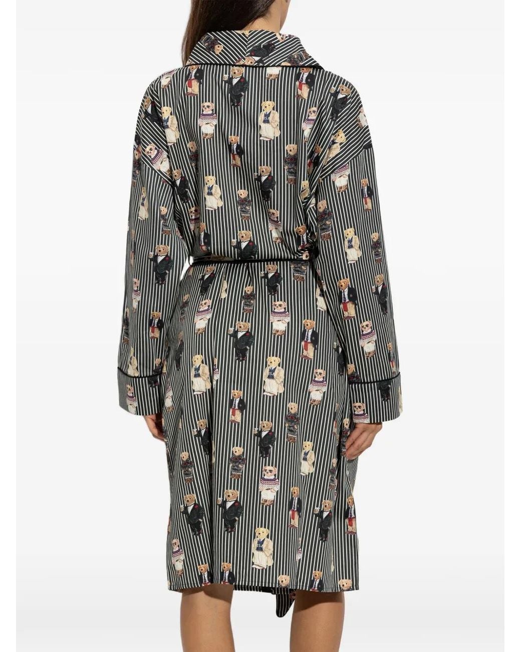 Polo Ralph Lauren Gray Polo Bear Stripe-Print Robe