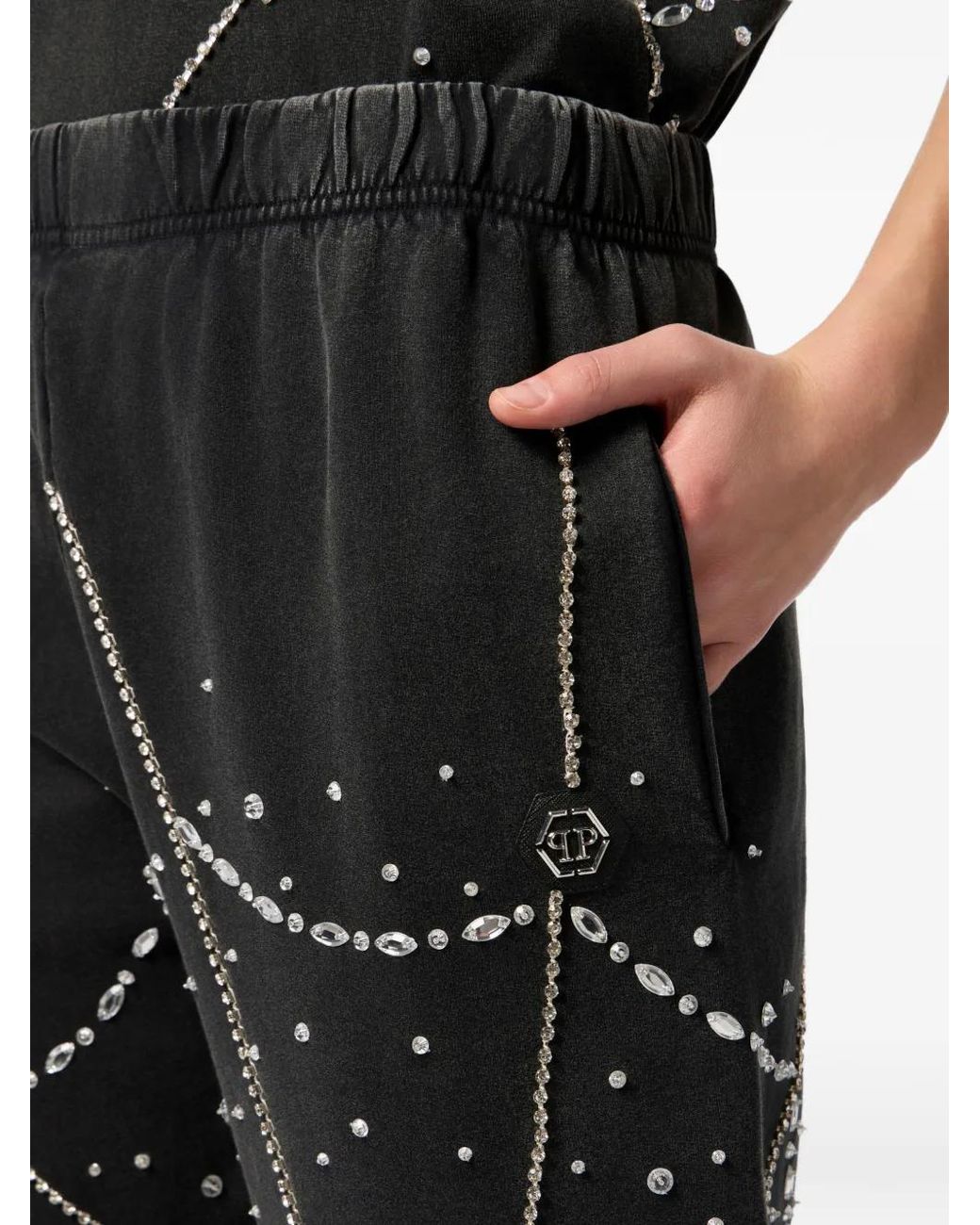 Philipp Plein Black Spiderweb Strass Joggers