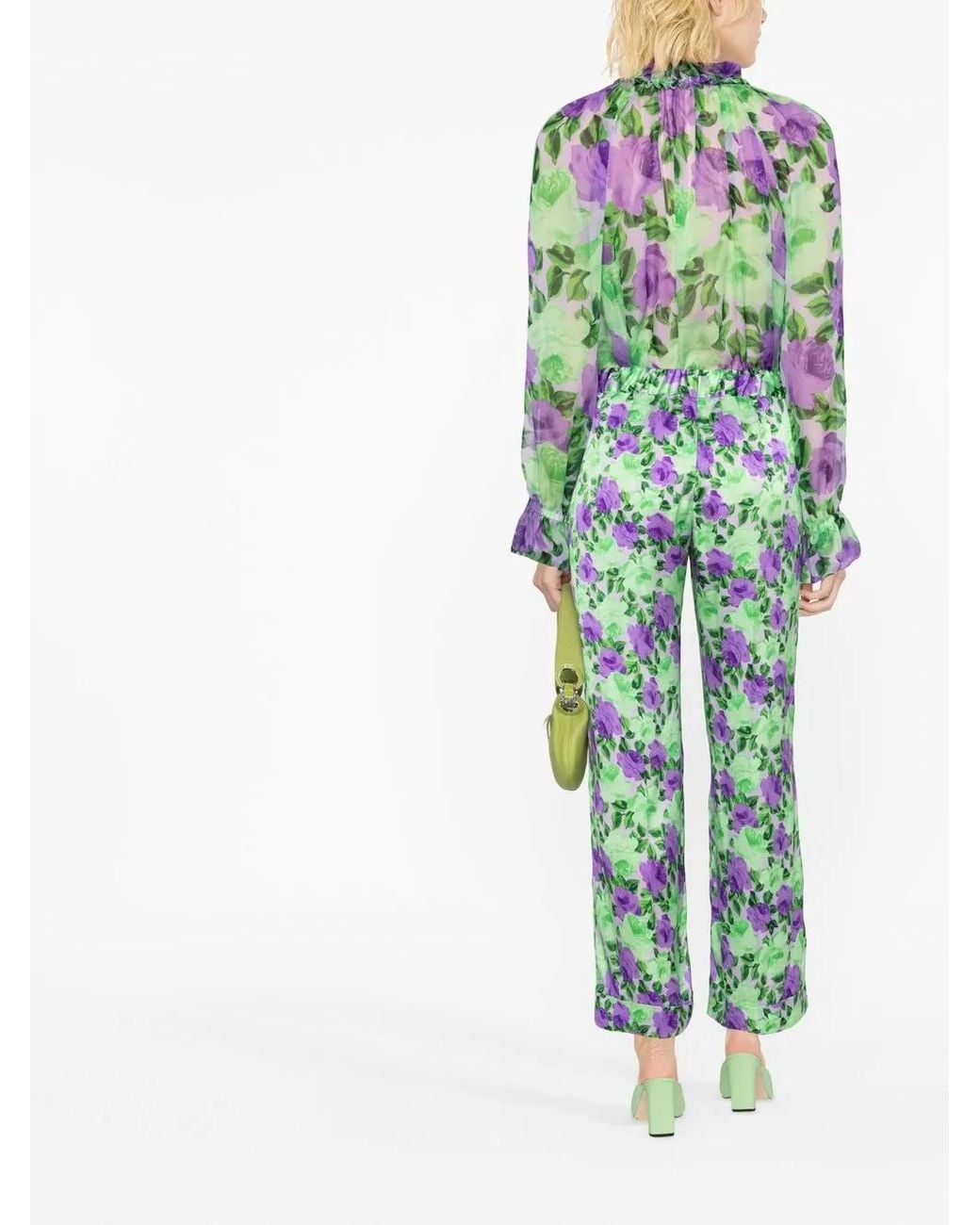 P.A.R.O.S.H. Green Pantalone Floral Print Trousers