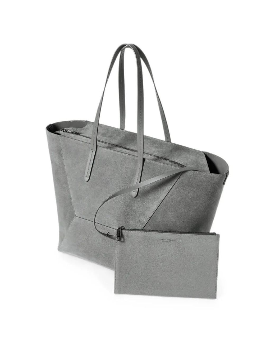 Brunello Cucinelli Gray Mini Sac Bc Duo En Daim Avec Monili