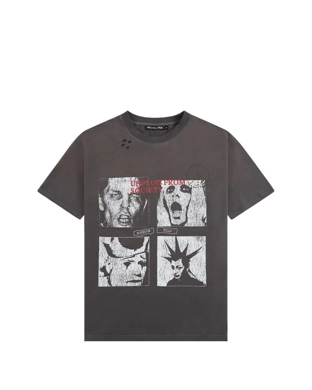 Boredom Kills Gray T-Shirt Scream À Détails De Clous for men
