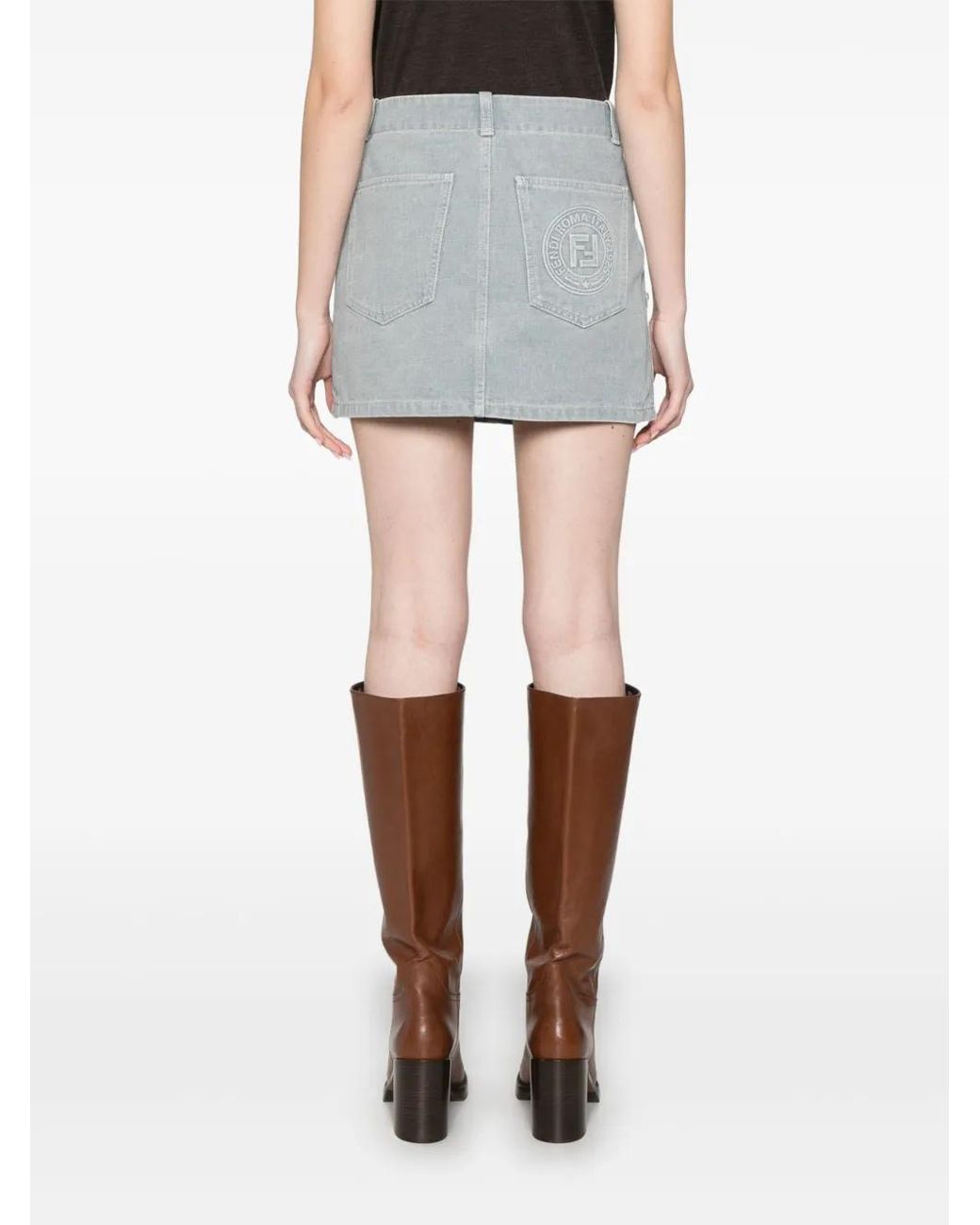 Fendi Gray Roma' Denim Skirt