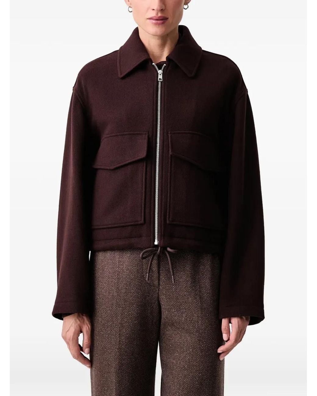 Marc O' Polo Brown Zip-Up Patch-Pocket Cropped Jacket