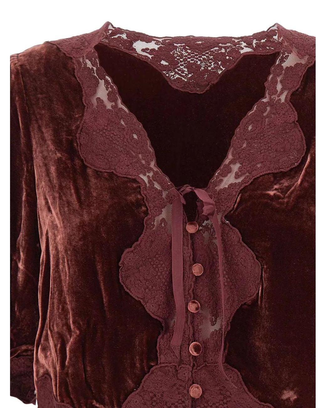 Rixo Purple Ursula Lace-Trim Velvet Top