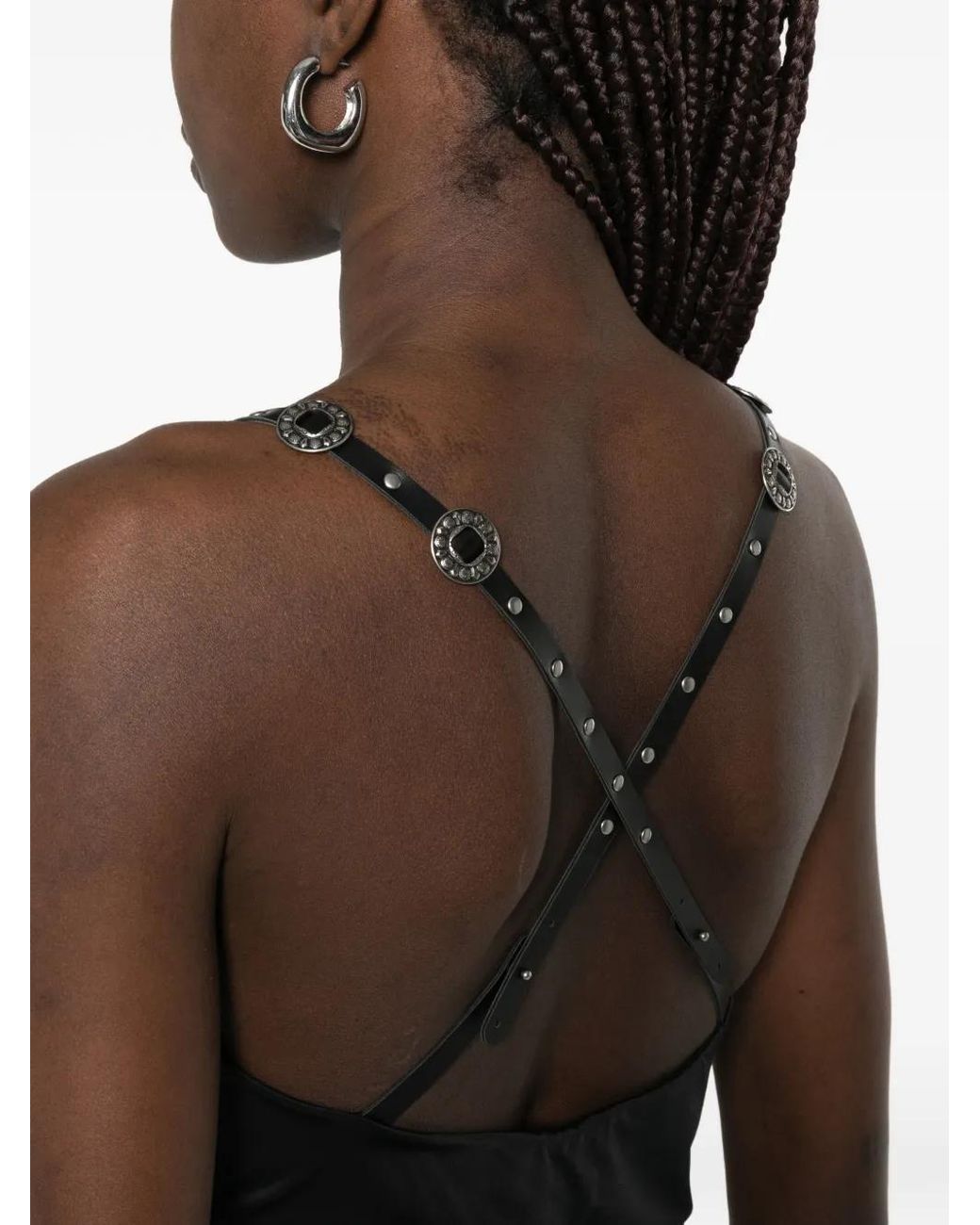 Pinko Black Top With Studded Spaghetti Straps