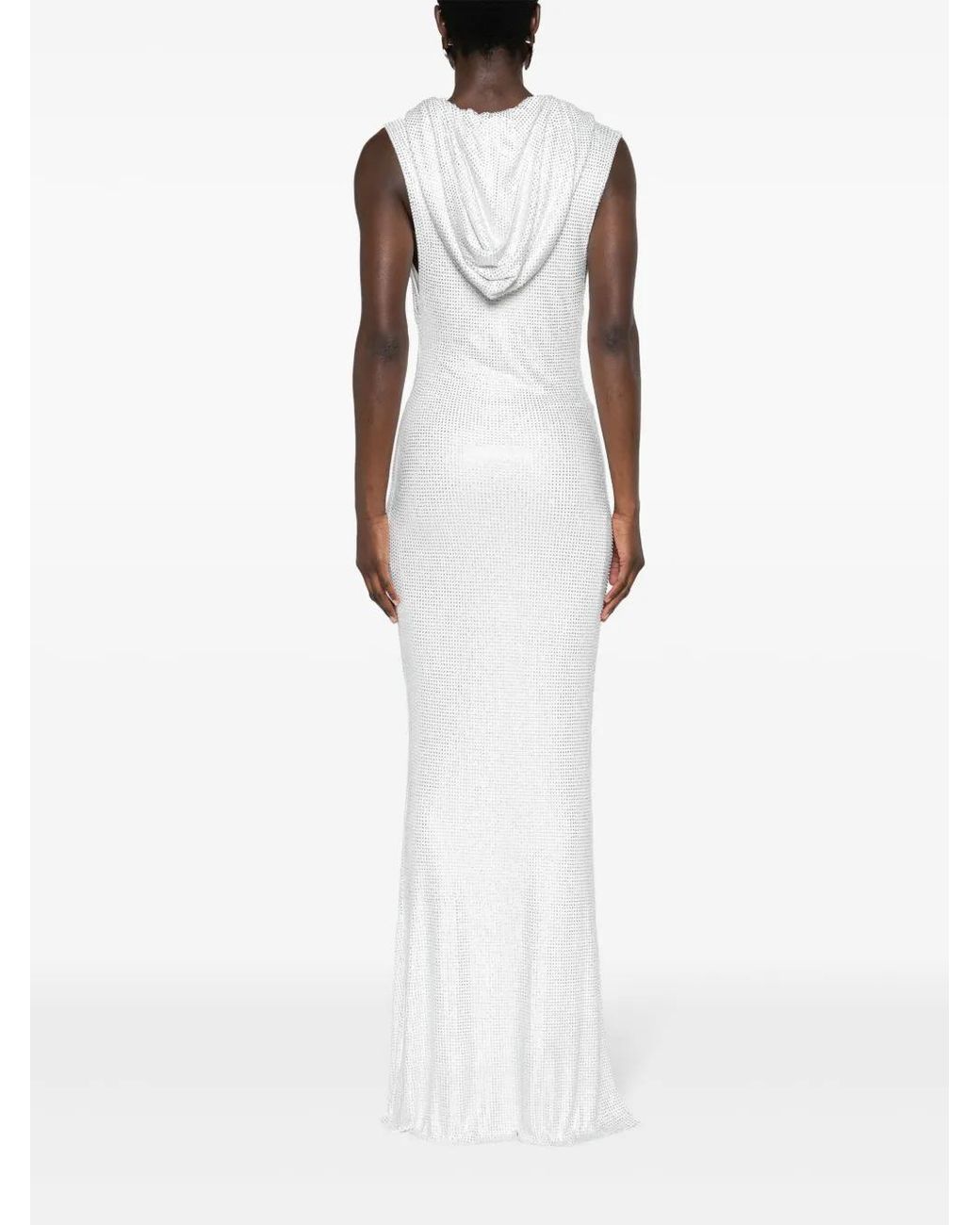 De La Vali White Manhattan Rhinestoned Maxi Dress