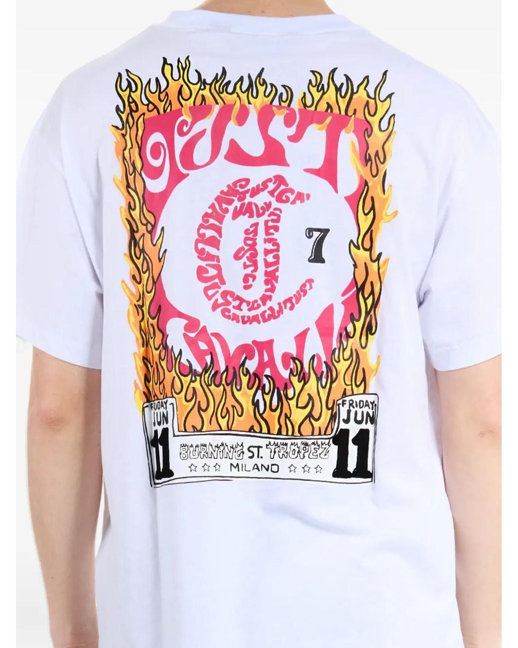 Just Cavalli White Graphic-Print Flames T-Shirt for men