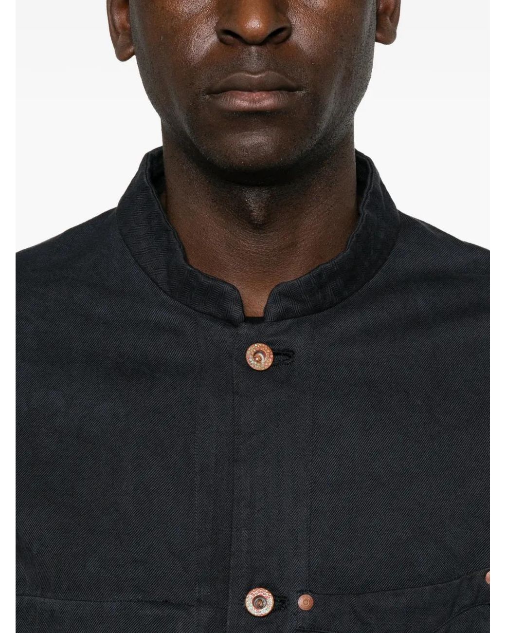 LOÏS DIONISIO Black Herringbone Button-Up Shirt Jacket for men