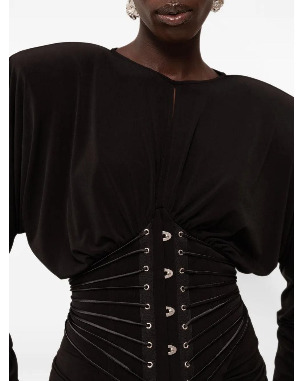 Nissa Black Lace-Up Ruched Dress