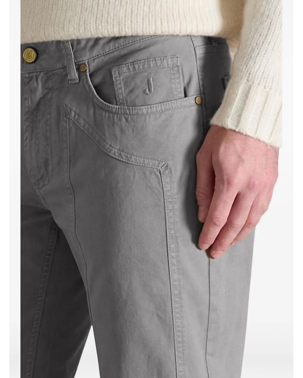 Jeckerson Gray Logo-Patch Slim-Fit Trousers for men