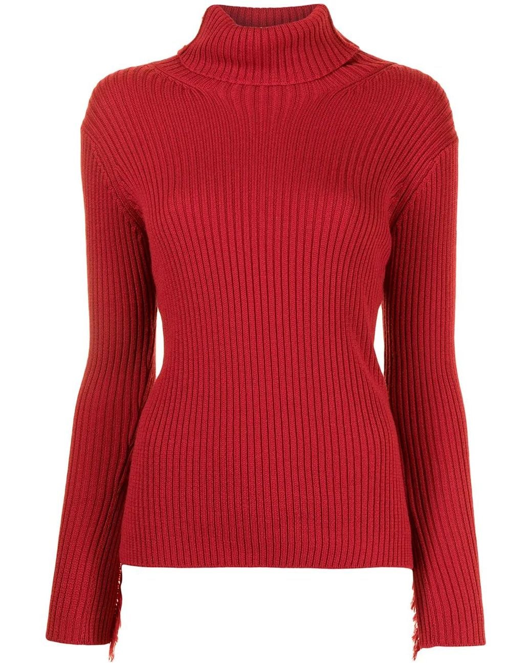 Y's Yohji Yamamoto Red Fringed Ribbed Jumper