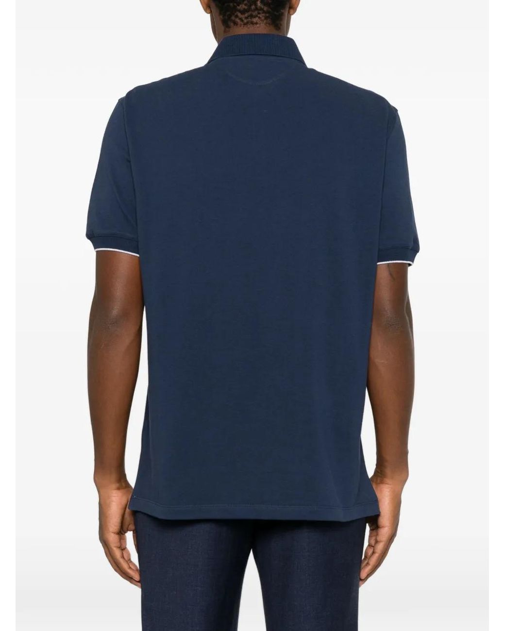Brunello Cucinelli Blue Polo À Logo Brodé for men