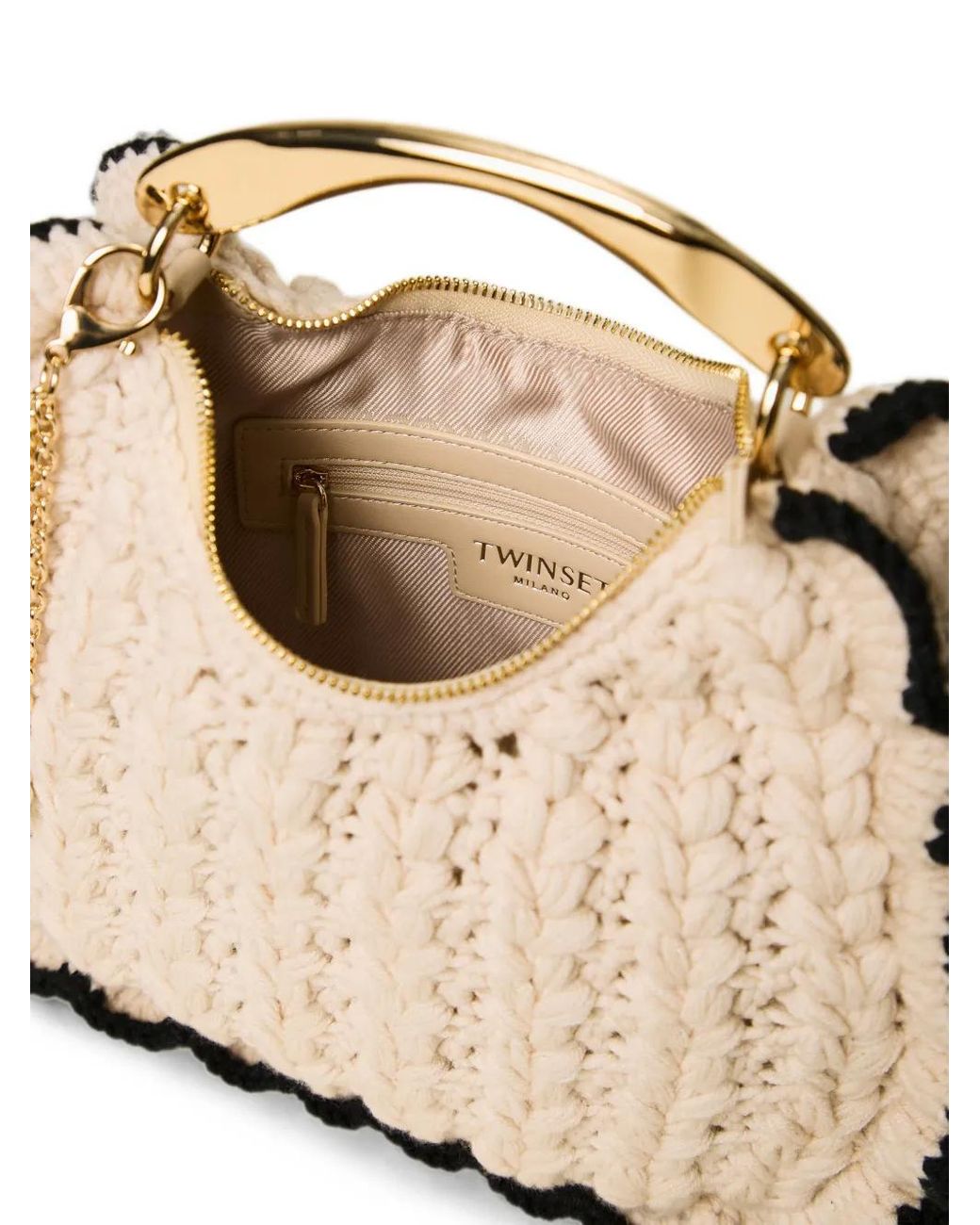 Twinset Metallic Crochet Croissant Bag