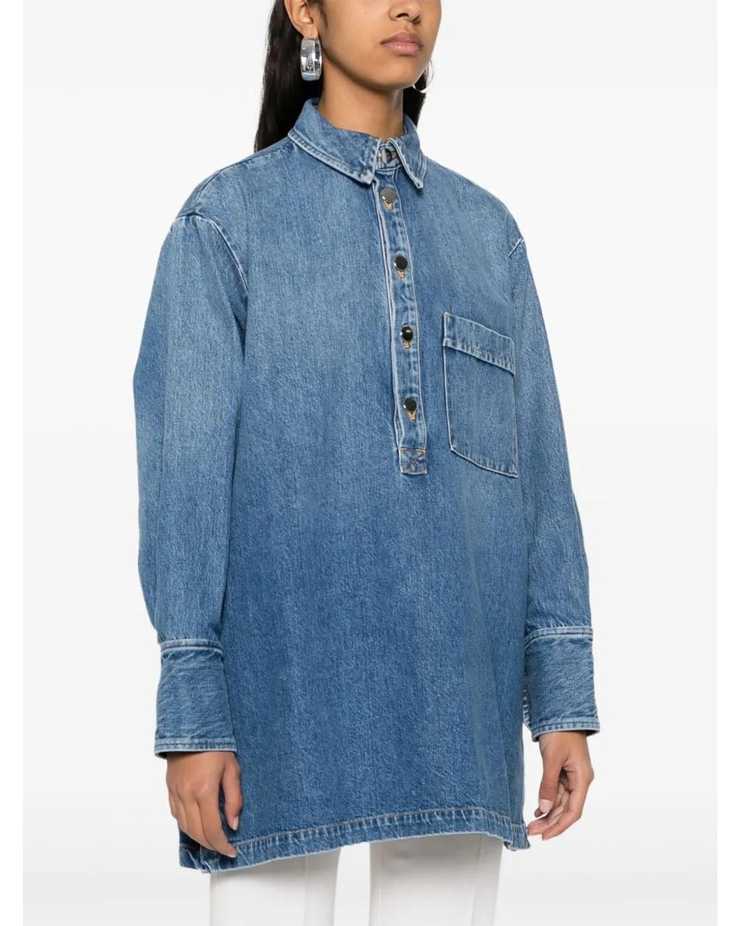 Plan C Blue Side-Buttoned Denim Blouse