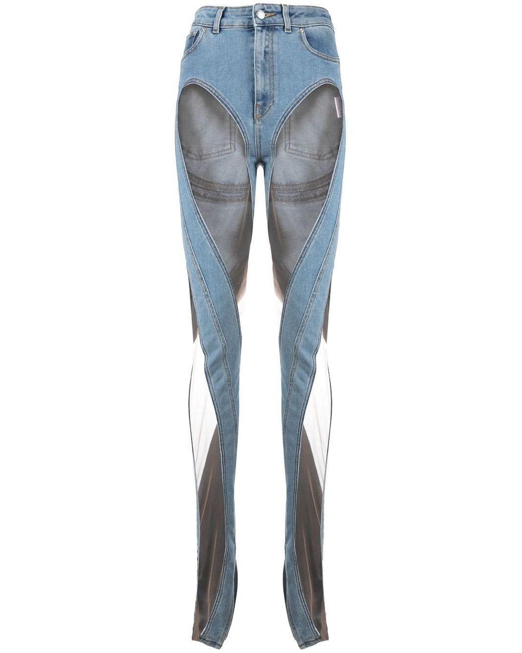 Mugler Spiral Mesh-panelled Skinny Jeans in Blue | Lyst
