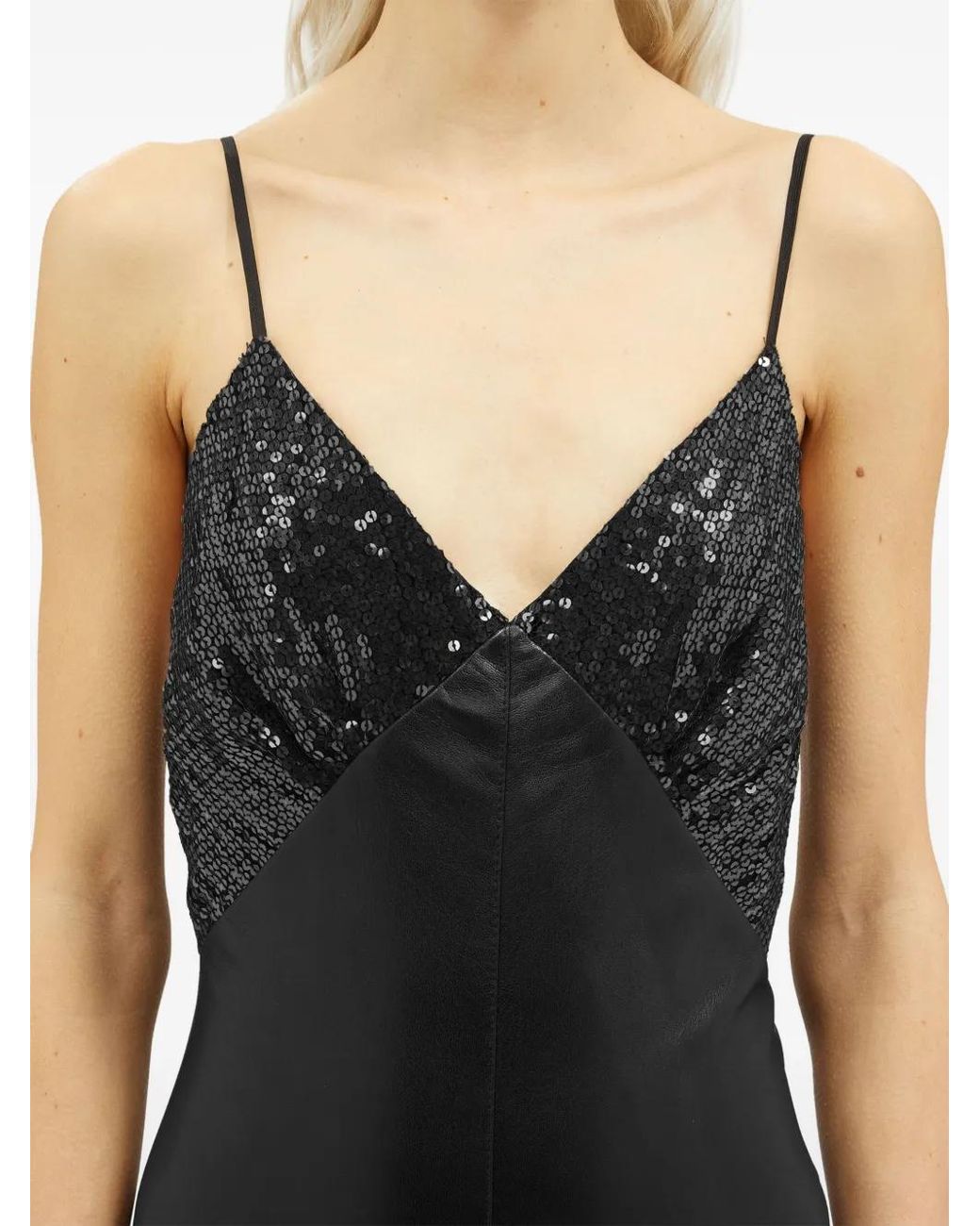 MSGM Black Sequin-Embellished Midi Dress