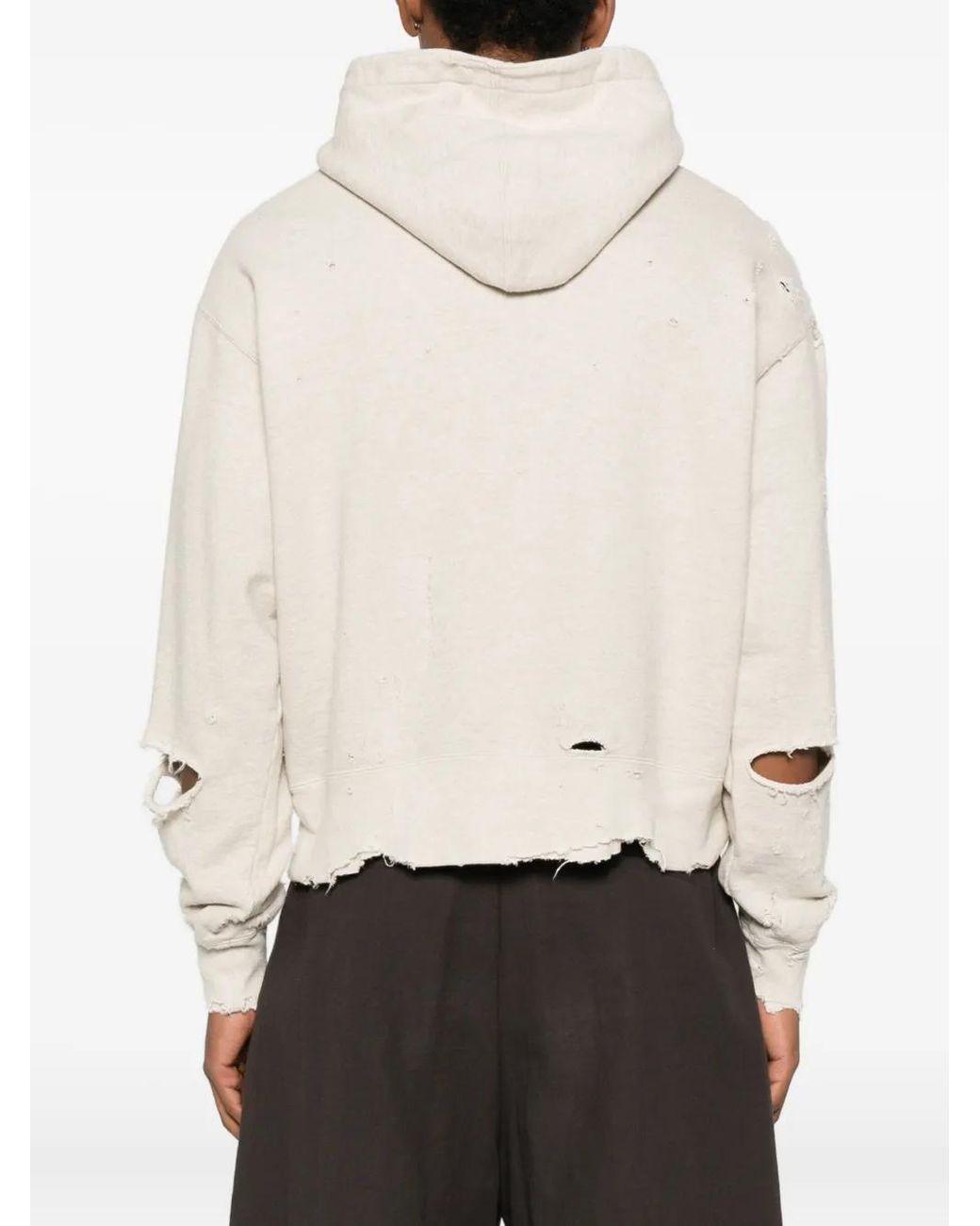 Kuro White Distressed-Effect Hoodie