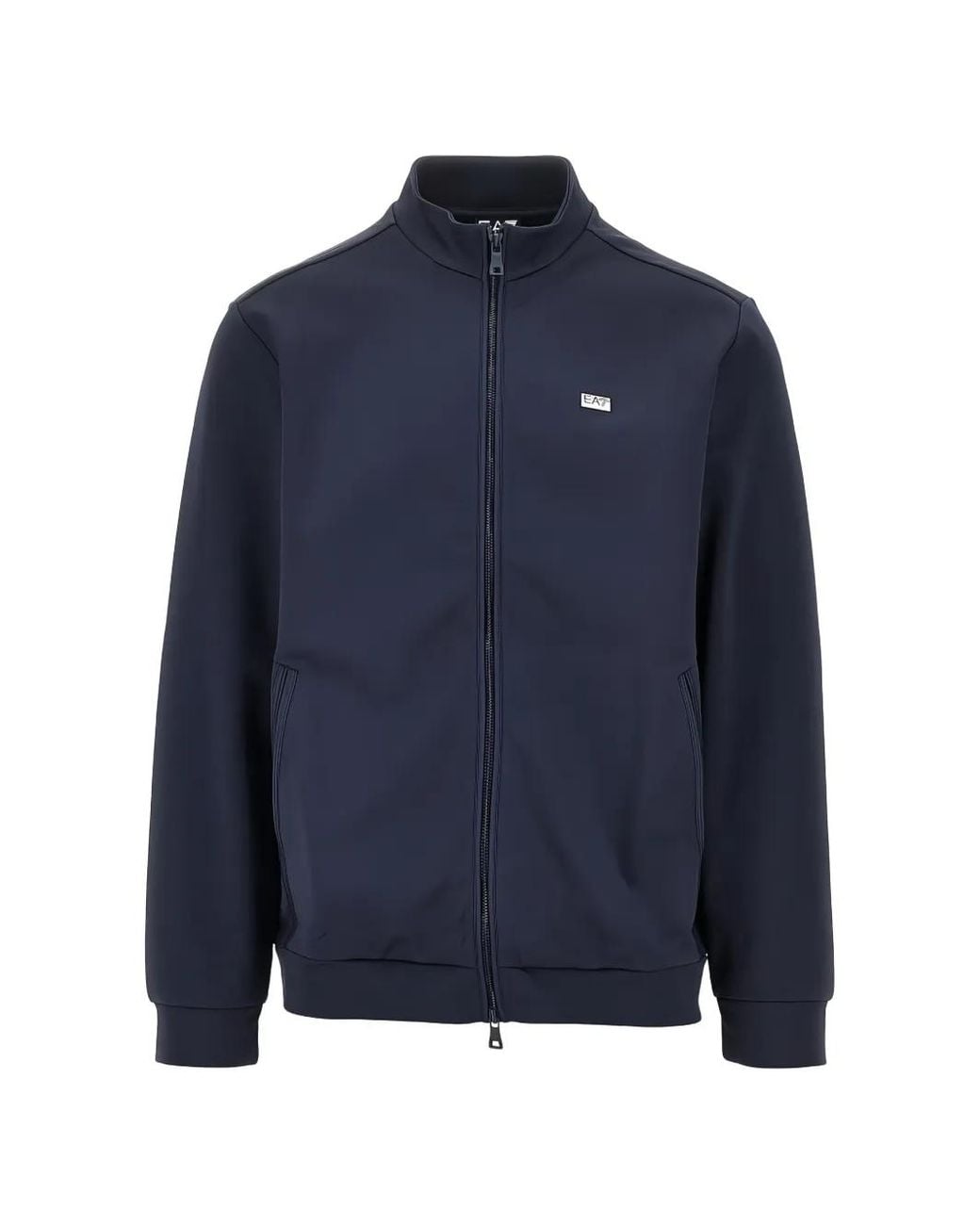 EA7 Blue Logo-Plaque Zip-Up Jacket for men