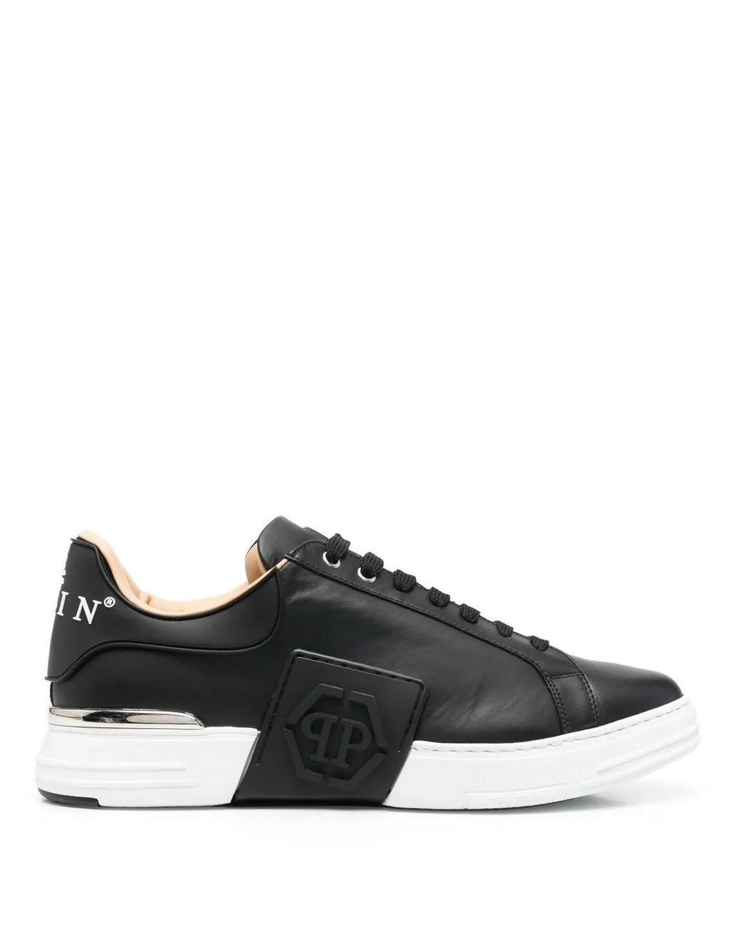 Philipp Plein Black Hexagon Sneakers In Leather