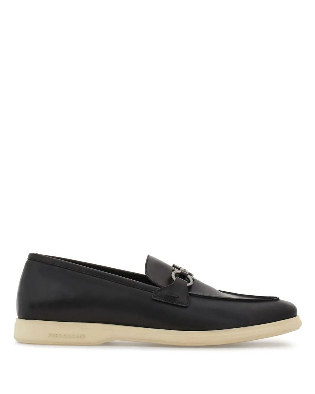 Ferragamo Black Gancini Leather Loafers for men