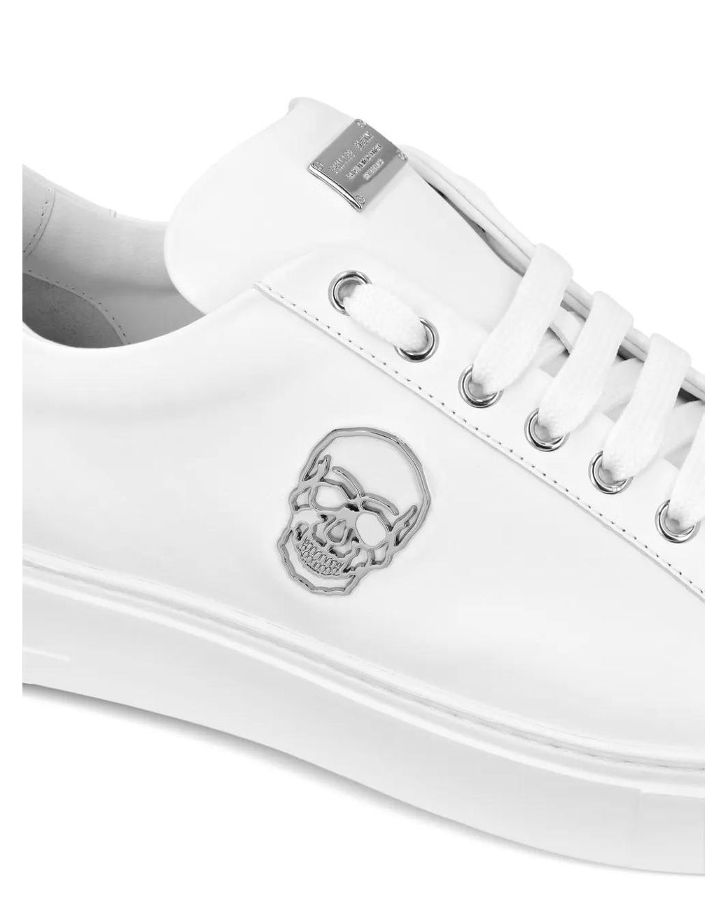 Philipp Plein White Lace-Up Leather Trainers