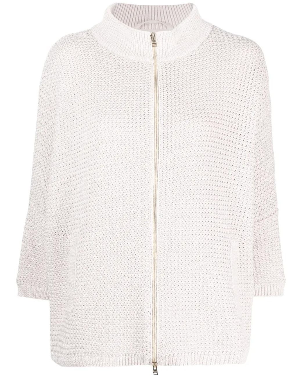 Herno White High-Neck Knitted Cardigan