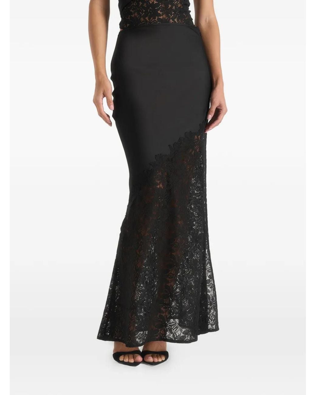 Manière De Voir Black Jupe Longue Belle En Satin Et Dentelle