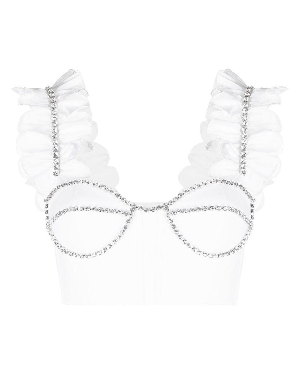 Area Crystalembellished Ruffled Bustier Top in White Lyst