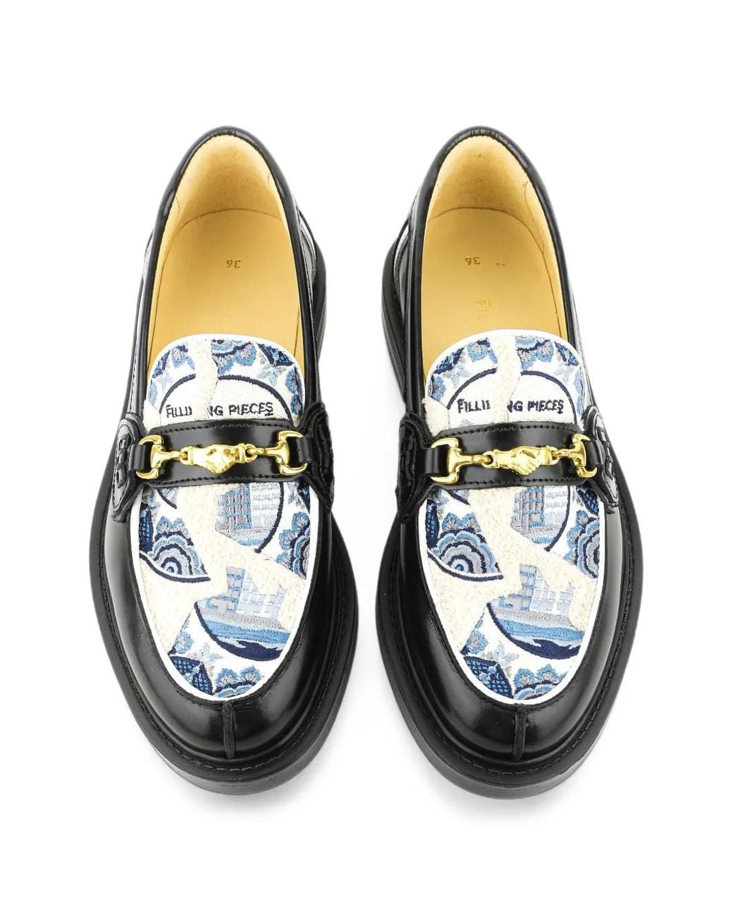 Filling Pieces Black Broken Plate Round-Toe Loafers