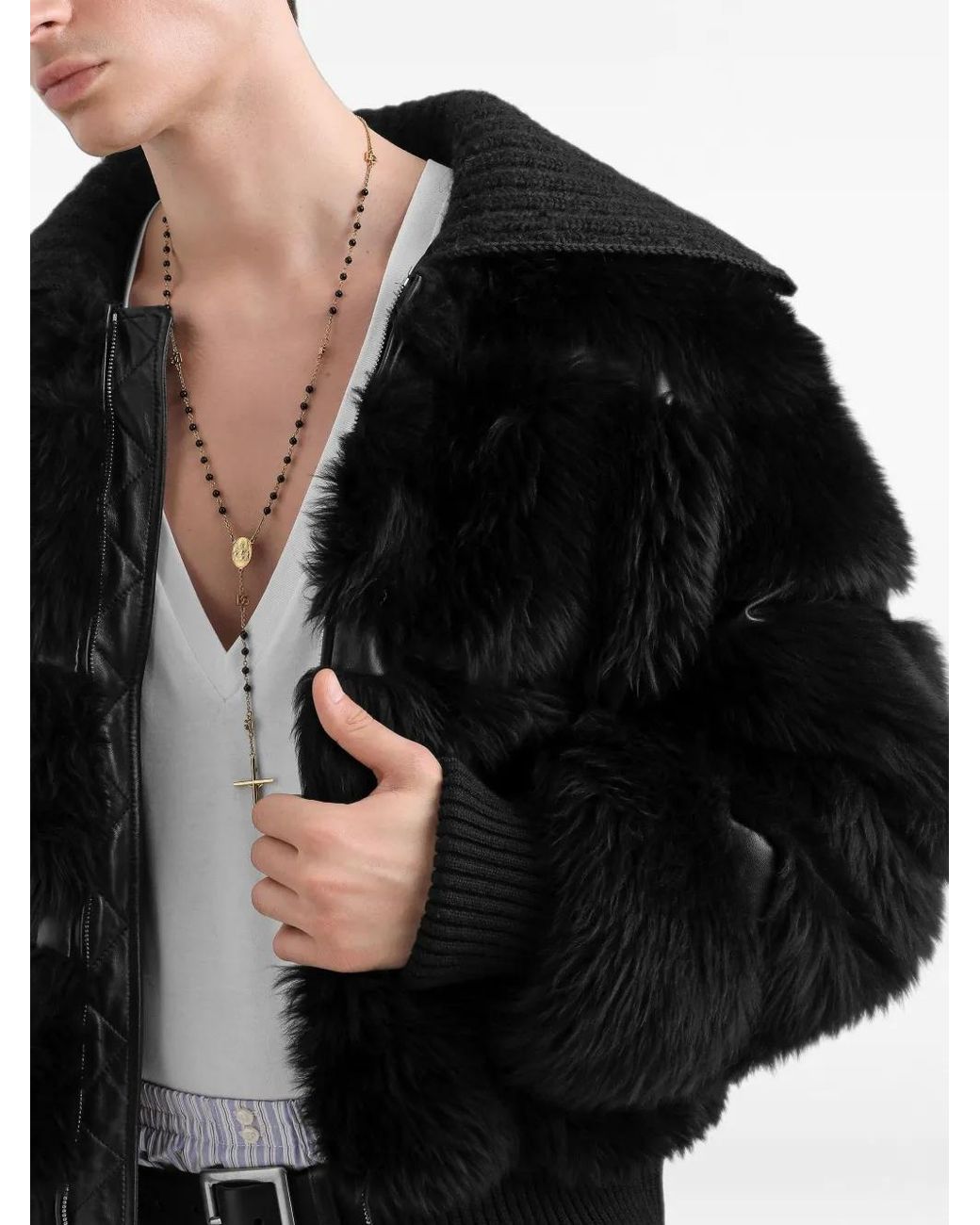 Dolce & Gabbana Black Fur Bomber Jacket for men