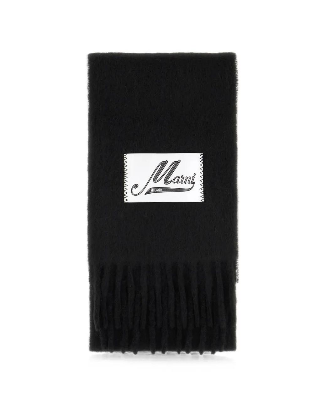 Marni Black Schal Mit Fransen Und Logo-Patch
