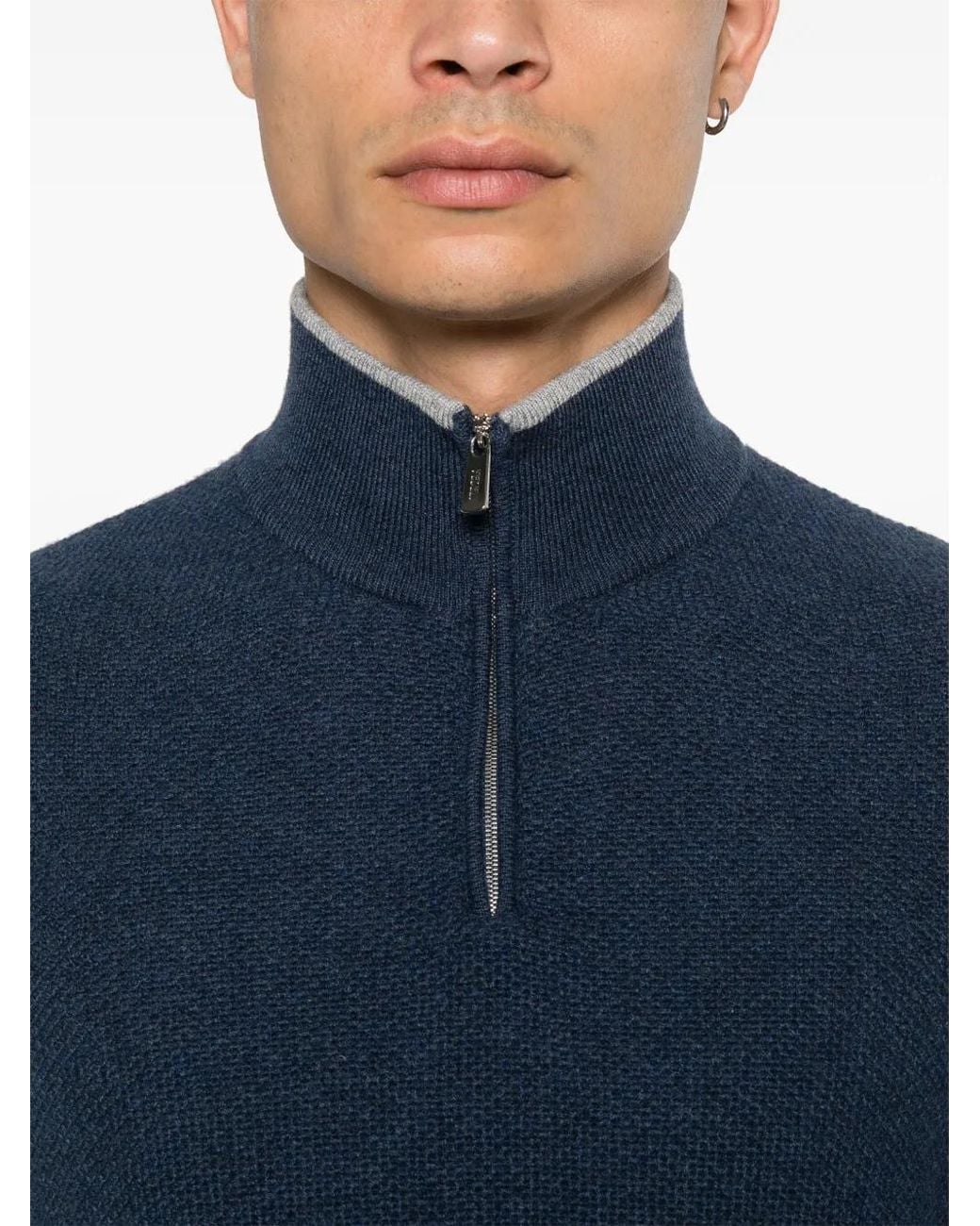 Fedeli Blue Cashmere Pullover for men