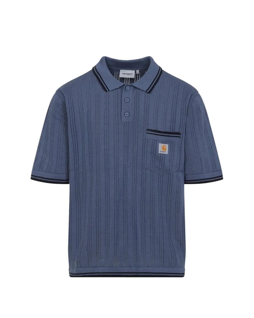 Carhartt Blue Polo Ramsey À Rayures Et À Poche for men