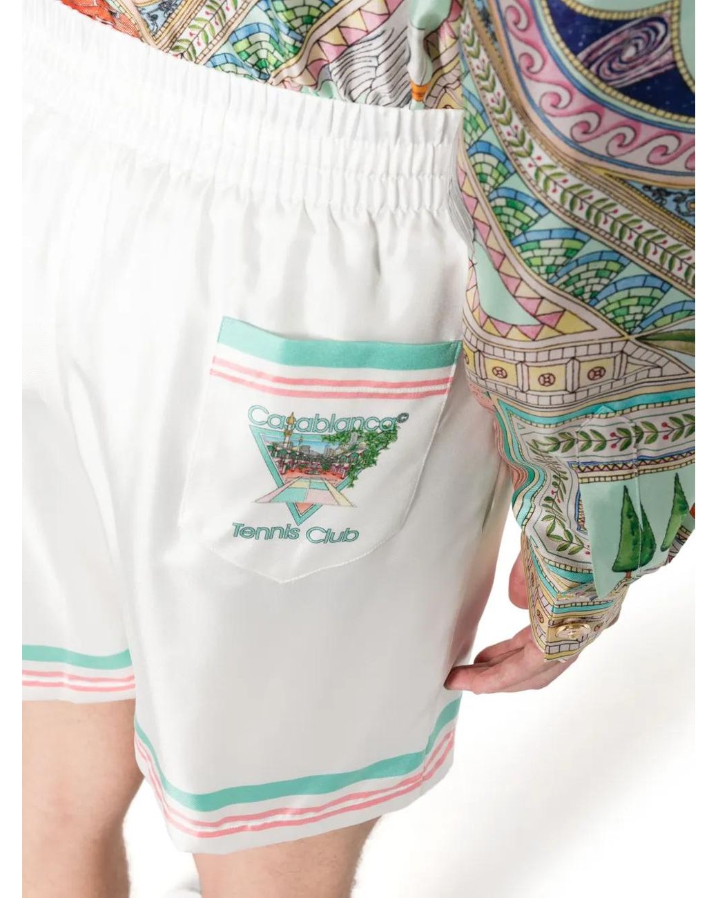 Casablanca White Tennis Club Icon Silk Sports Shorts for men