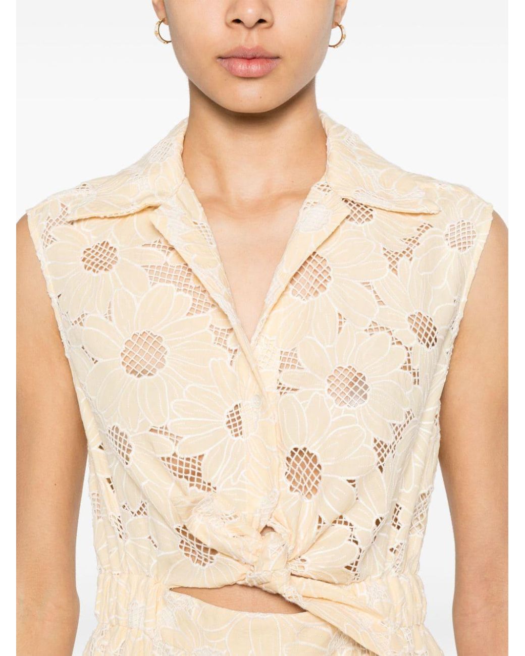 Sandro Short Embroidered Dress in Natural