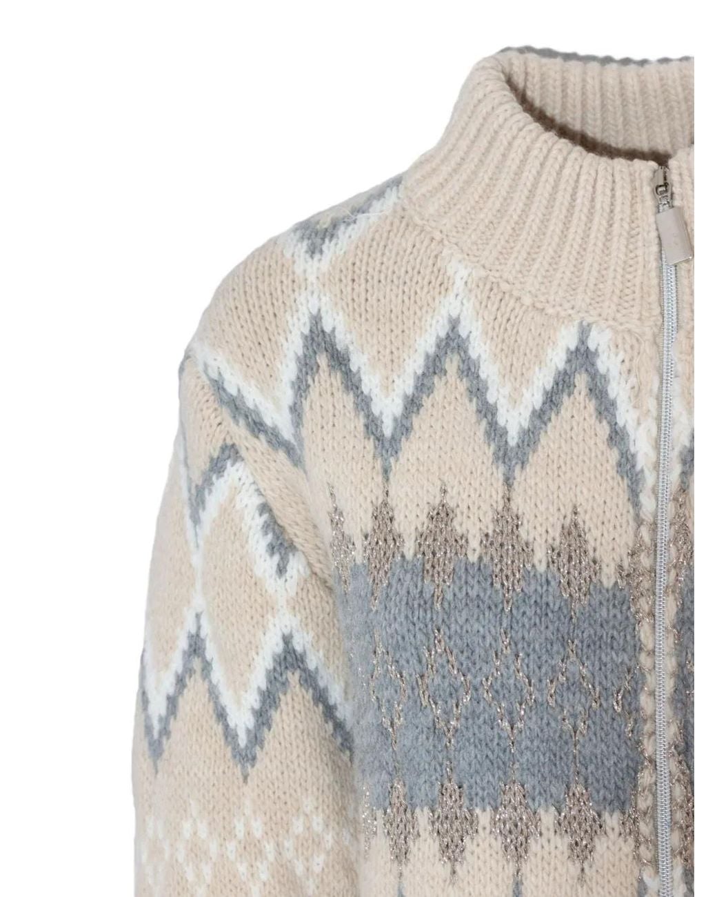 PHO® Firenze White Jacquard-Knit Faux-Fur Cardigan