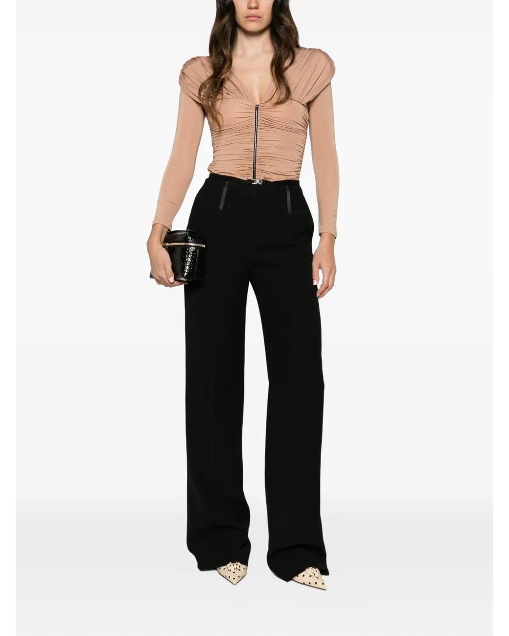 Elisabetta Franchi Black Ruched Long-Sleeve Blouse