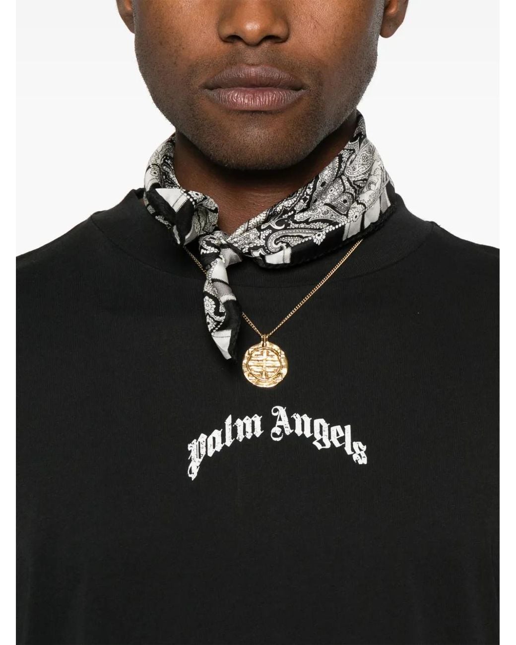 Palm Angels Black Back Curved Logo Over Tee for men