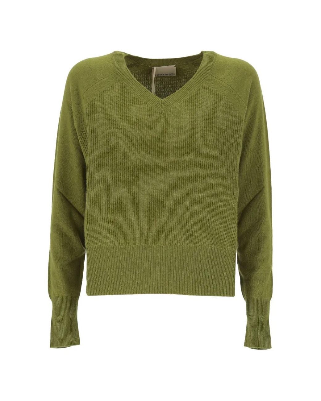 Pennyblack Green Ribbed-Knit V-Neck Sweater