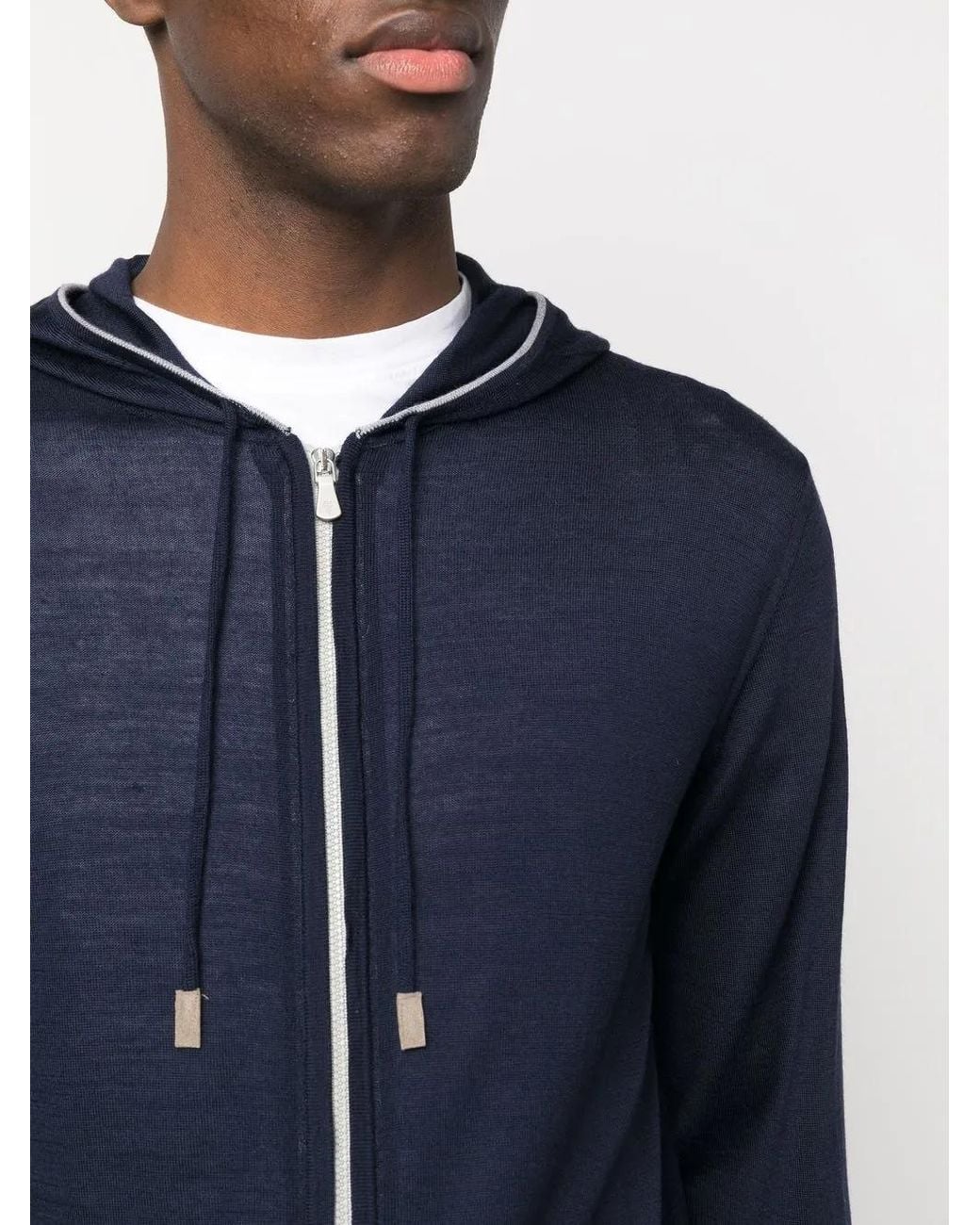Eleventy Blue Drawstring Zip-Up Hoodie for men
