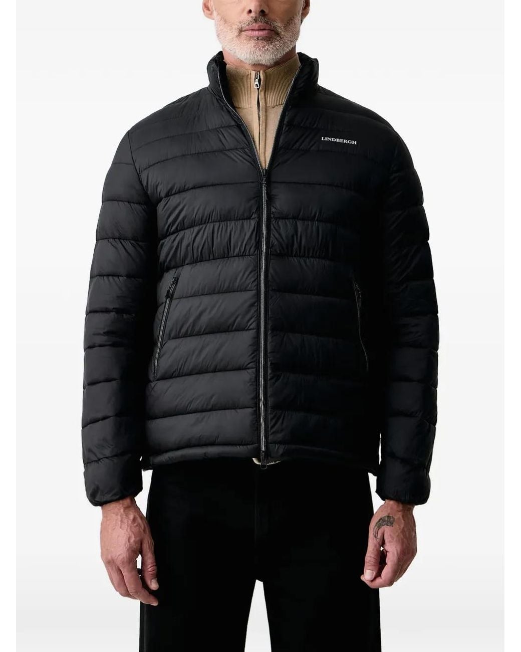 Lindbergh Black Quilted Logo-Print Jacket for men