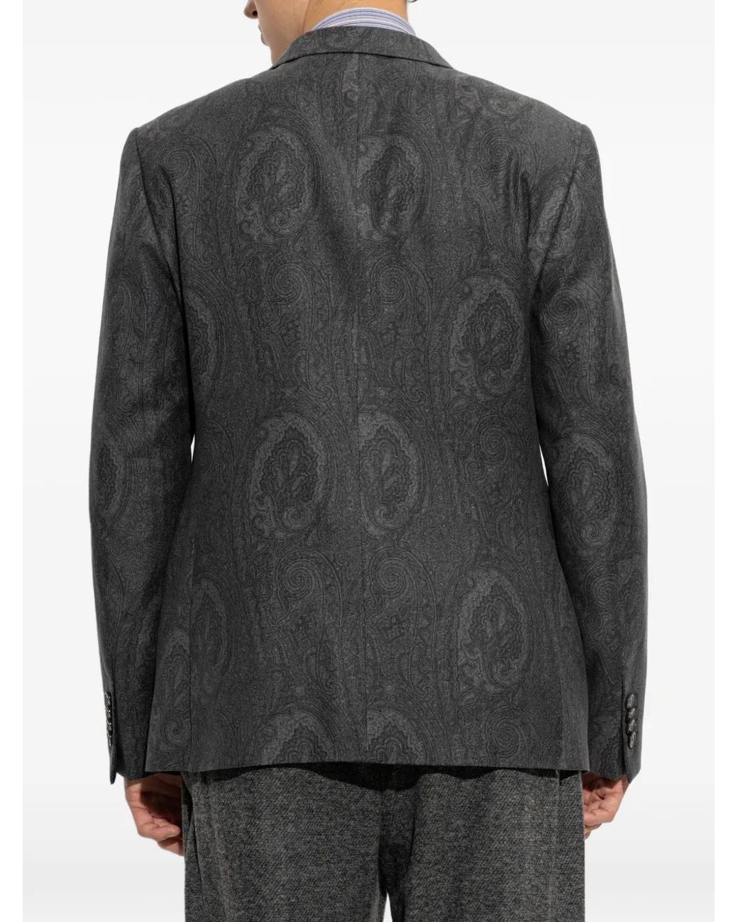 Etro Black Paisley-Print Wool Blazer for men