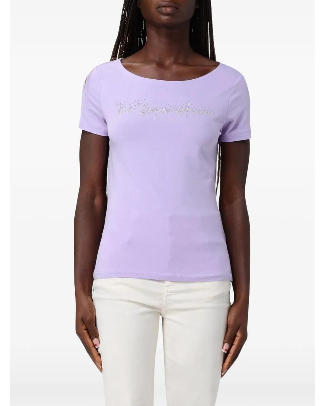 EA7 Purple Sequin-Logo T-Shirt